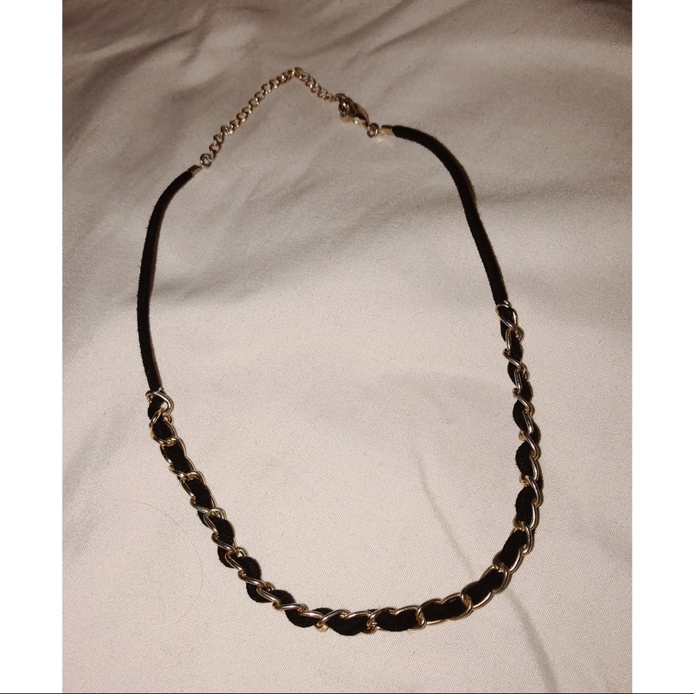 choker necklace with gold chains and black tie
